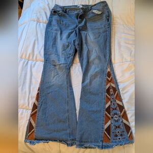 Women's Blue Flare Jeans with Embroidered Detail